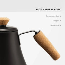 Electric gooseneck kettle with cork spout handle and matte black body