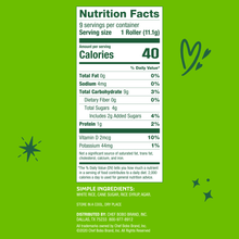 Puffed white rice snack nutrition facts panel with 40 calories per roller