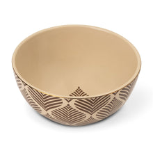 Stoneware cereal bowl with Ocee Leaf pattern band, beige interior, dark leaf design