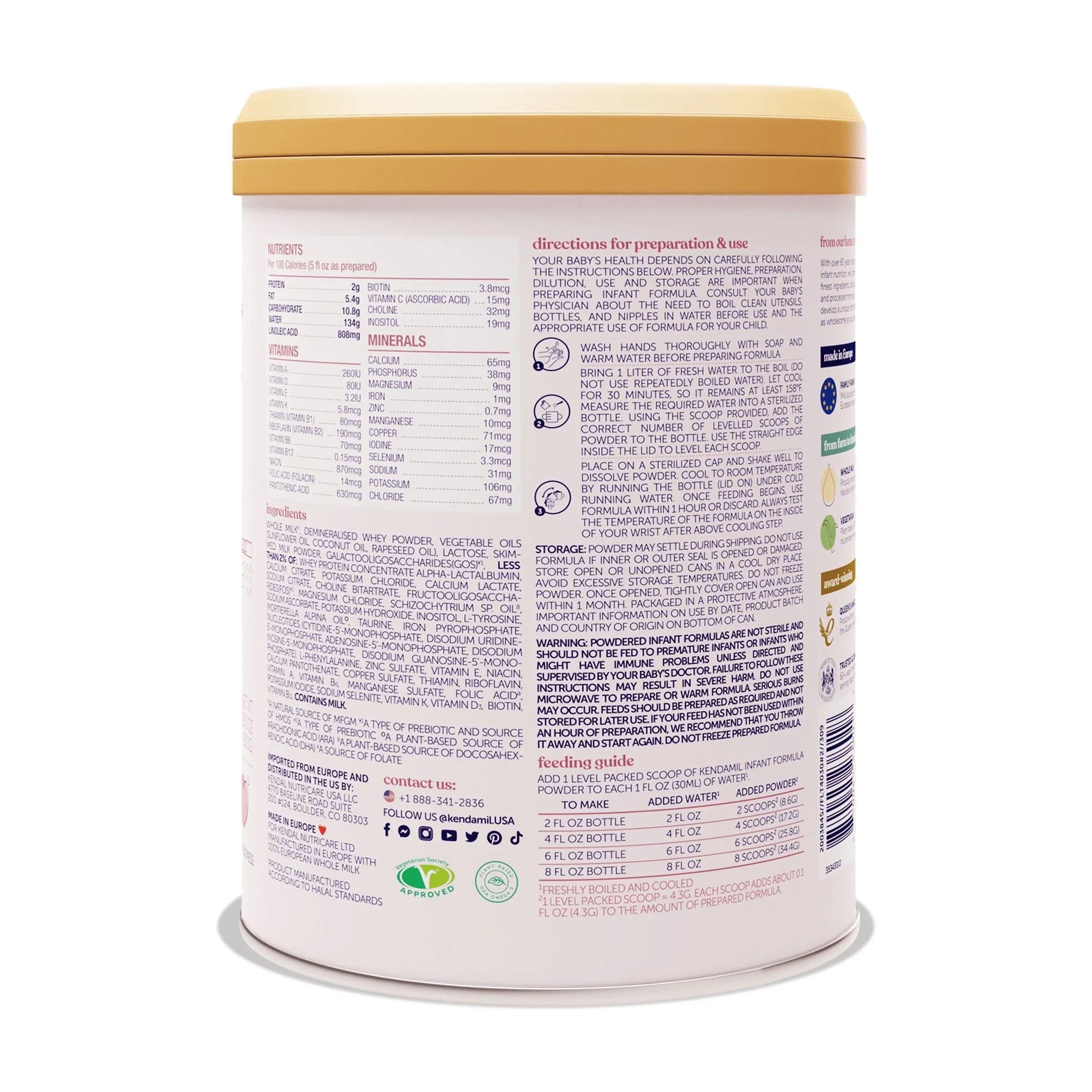 Kendamil European Whole Milk Classic Infant Formula Powder with HMOs, Prebiotics & DHA, 28.2 oz - USA MEGA SHOP