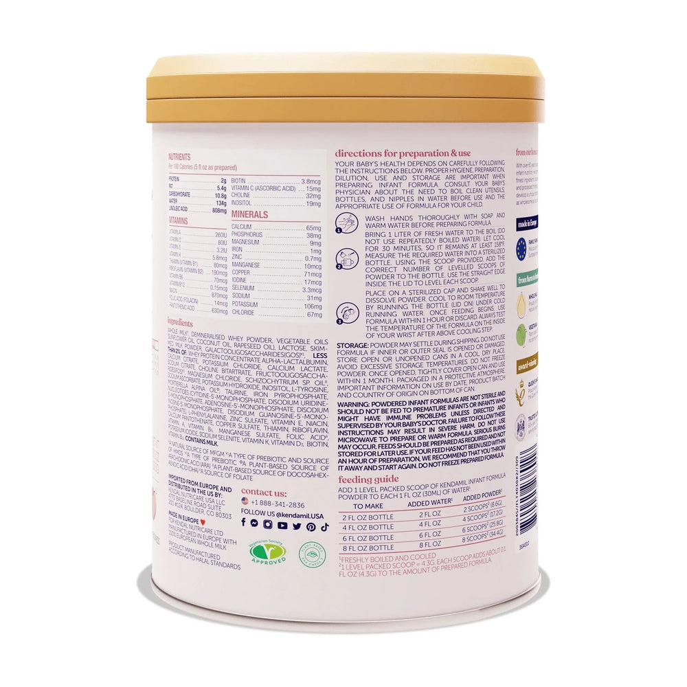 Kendamil European Whole Milk Classic Infant Formula Powder with HMOs, Prebiotics & DHA, 28.2 oz - USA MEGA SHOP