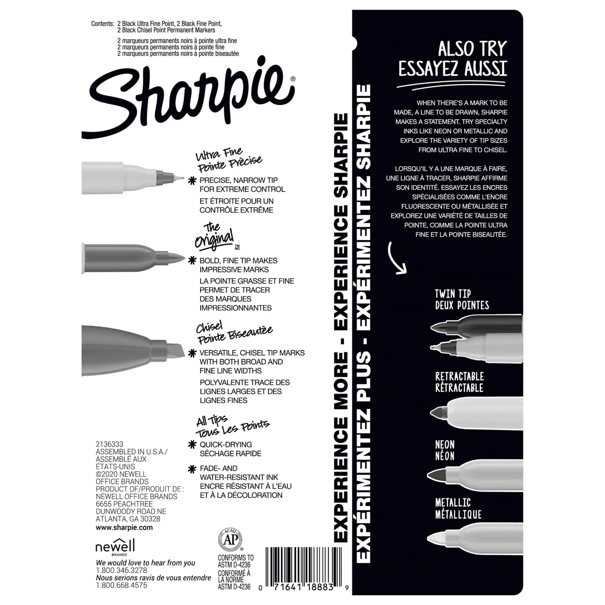 Sharpie Permanent Markers, Multi-Tip Pack, Fine/Ultra Fine/Chisel Tip, Black, 6 Count - USA MEGA SHOP
