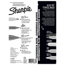 Sharpie permanent marker back panel with marker illustrations and tip info