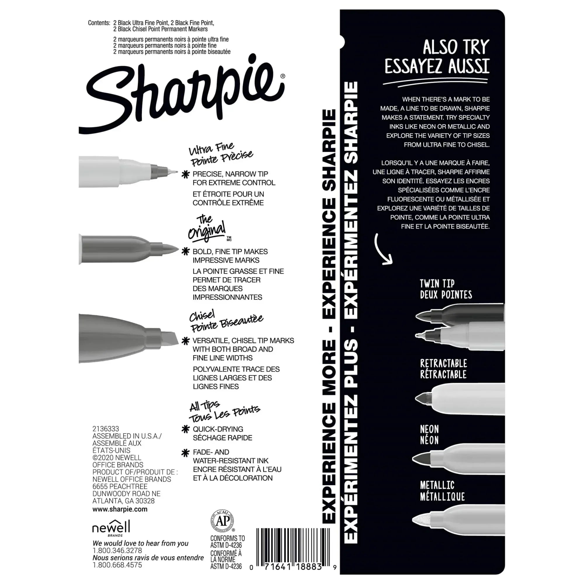 Sharpie Permanent Markers, Multi-Tip Pack, Fine/Ultra Fine/Chisel Tip, Black, 6 Count