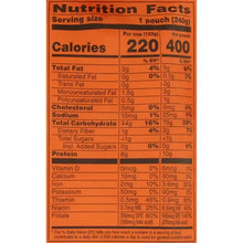 Uncle Ben's Ready Rice basmati nutrition label with serving size 1 pouch (240g).