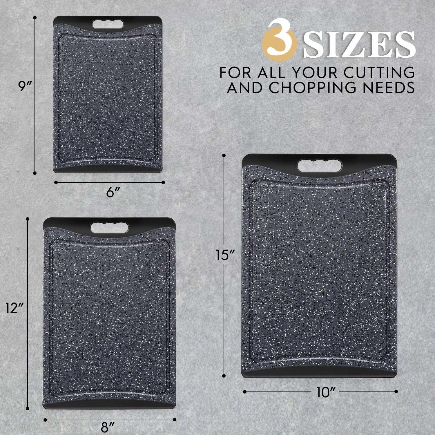 Extra Large Cutting Boards, AOKIWO Plastic Cutting Boards for Kitchen (Set of 3)Meat, Veggies Cutting Board Set Dishwasher Chopping Board with Juice Grooves Easy-Grip Handles, Dark Grey - USA MEGA SHOP