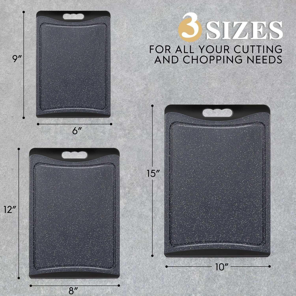 Extra Large Cutting Boards, AOKIWO Plastic Cutting Boards for Kitchen (Set of 3)Meat, Veggies Cutting Board Set Dishwasher Chopping Board with Juice Grooves Easy-Grip Handles, Dark Grey - USA MEGA SHOP