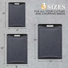 Extra Large Cutting Boards, AOKIWO Plastic Cutting Boards for Kitchen (Set of 3)Meat, Veggies Cutting Board Set Dishwasher Chopping Board with Juice Grooves Easy-Grip Handles, Dark Grey - USA MEGA SHOP