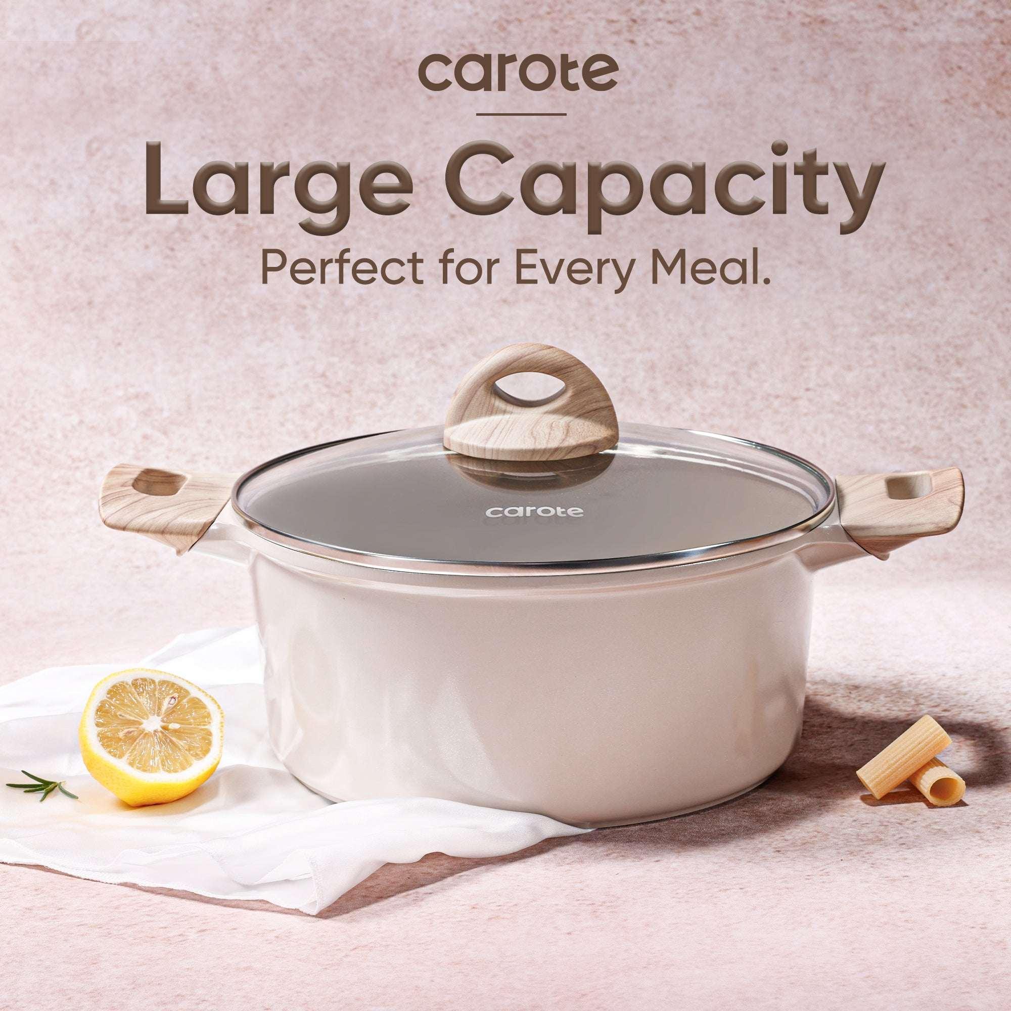 Carote Non Stick Ceramic Dutch Oven, Non Toxic Stockpot with Lid, Easy to Clean, All Stoves Compatible, 4.8QT, Taupe
