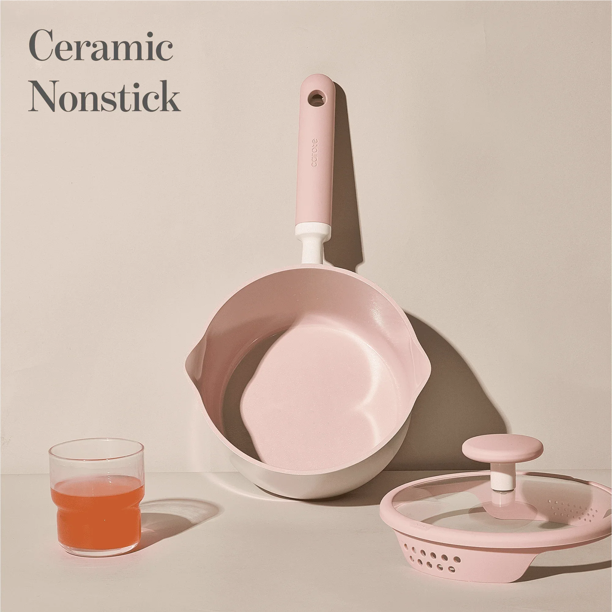 Carote 2.5QT & 3QT Ceramic Nonstick Saucepan Set with Lids, Small Cooking Pot, Induction Compatible, Pink
