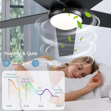 Flush-mount ceiling fan with integrated light and 5 dark blades