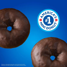 Two frosted mini donuts with dark chocolate coating and pale filling