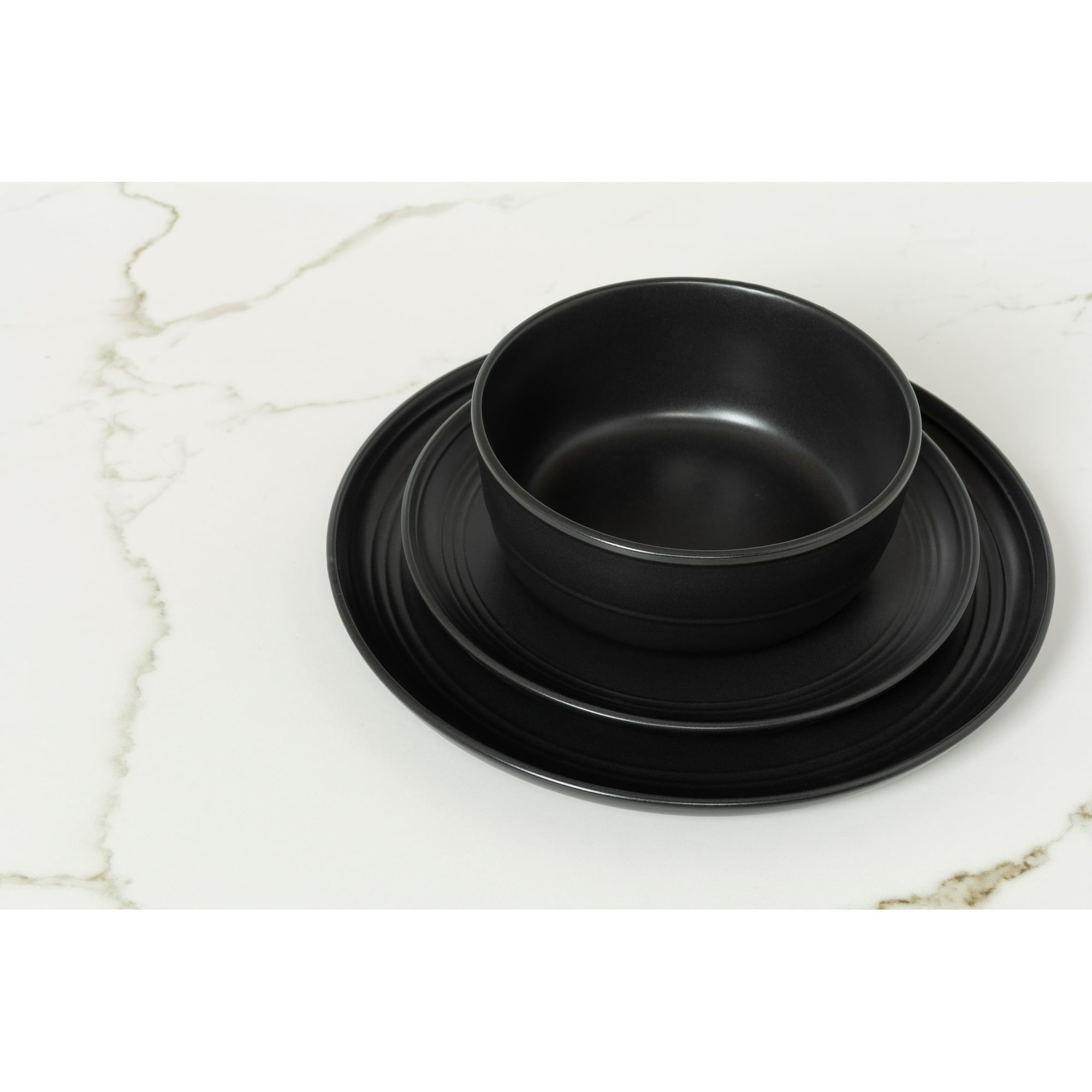 10 Strawberry Street Double Line 16 Piece Dinnerware Set, Matte Black