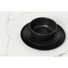 Matte black bowl with matching plate and double-line rim detail