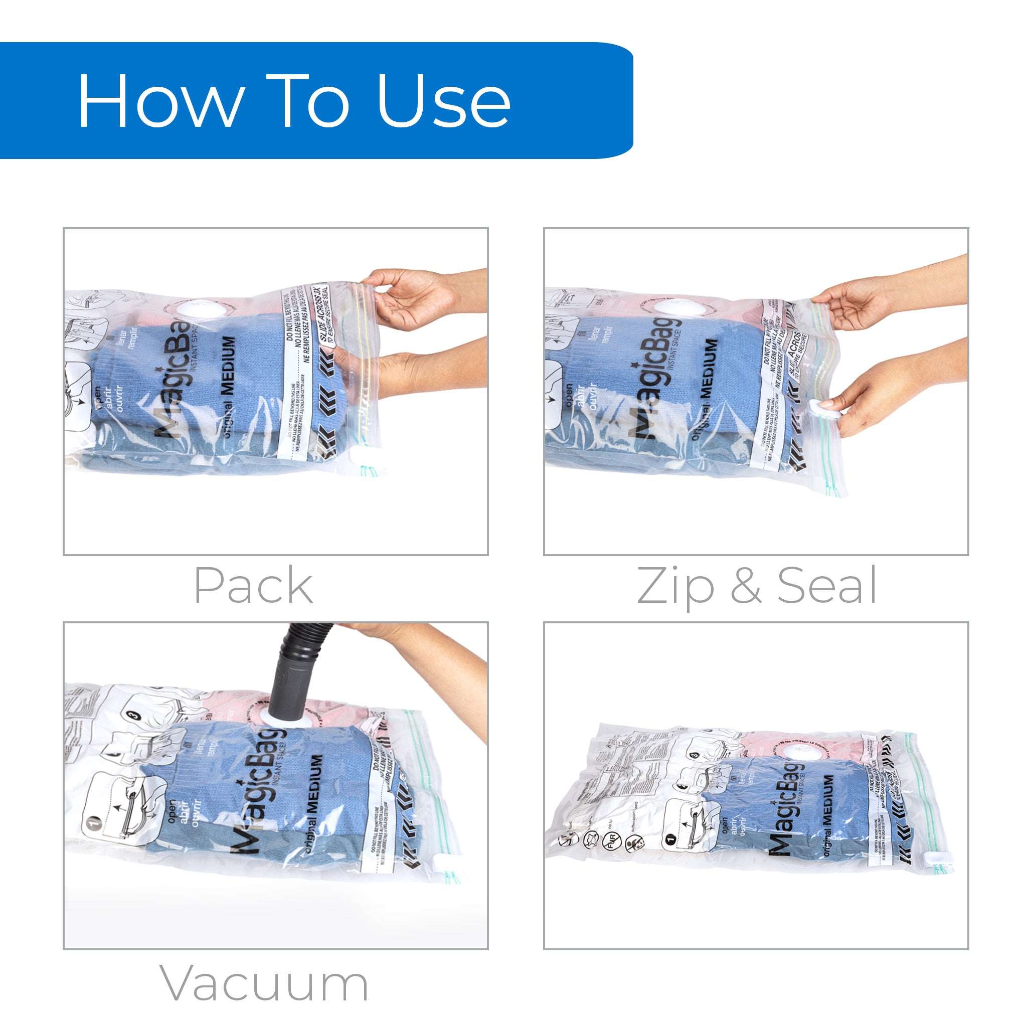 MagicBag Jumbo Vacuum Storage Bags, 4 Pack Flat Compression Bags for Bedding, Space Saving & Airtight