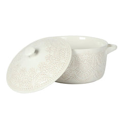 The Pioneer Woman 1QT Cocotte Casserole Baking Dish with Lid, Stoneware, Vintage Lace, Linen