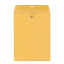 Yellow kraft clasp envelope with round sticker seal and cutout hole