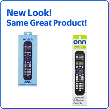 Universal 6-device remote retail box featuring an onn. remote photo
