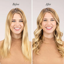 Hair straightening results on light blonde hair with defined waves