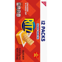 RITZ Crackers 'N Cheesy Dip snack pack box, red with cracker graphic