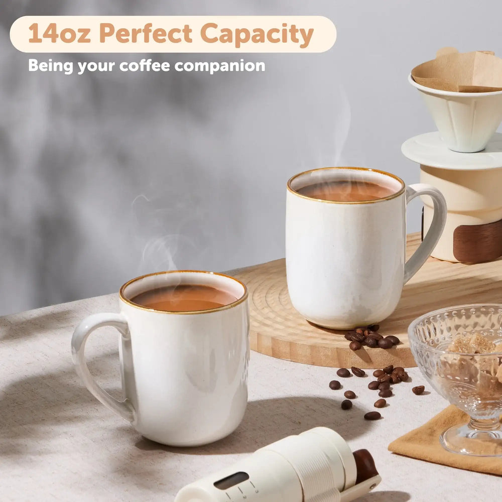 Vesteel Coffee Mug Set of 4, Ceramic Coffee Cups with Handles, 14oz Handmade Reactive Glaze Mugs Set for Coffee Tea Milk, Mug Gifts for Thanksgiving Day Anniversary, Gifts for Men, women, Home, Office and Restuarant