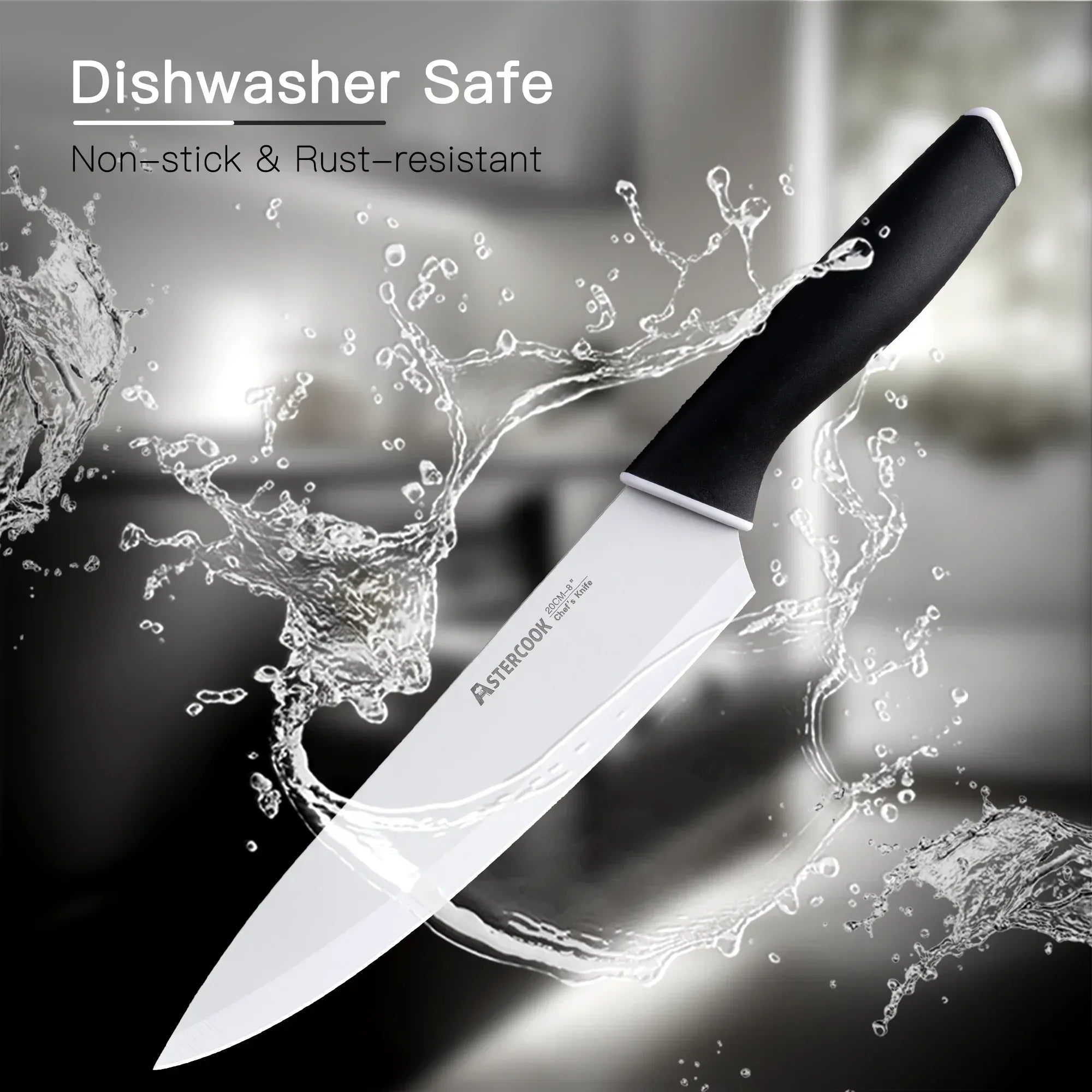 Astercook Knife Set, 14 Pieces Kitchen Knives Set with Healthy Anti-Rust Coating, Stainless Steel Knife Sets with Built-in Sharpener, Sharp & Rust Resistant Dishwasher Safe - USA MEGA SHOP