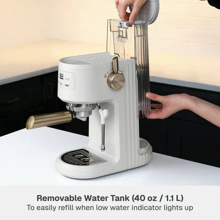 Thyme & Table Barista Mini Espresso Machine with 15-Bar Pressure and Steam Wand, Sand White - USA MEGA SHOP