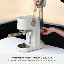 Sand white mini espresso machine with steam wand and tall water tank