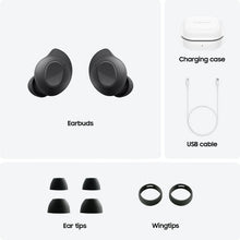 Graphite earbuds set with charging case, USB cable, ear tips and wingtips