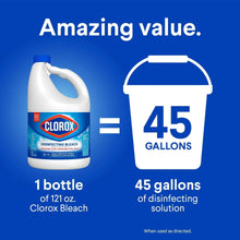 Clorox disinfecting bleach value graphic with jug and 45-gallon comparison