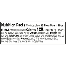 Nutrition facts panel text with serving size 1 tbsp and calories 120