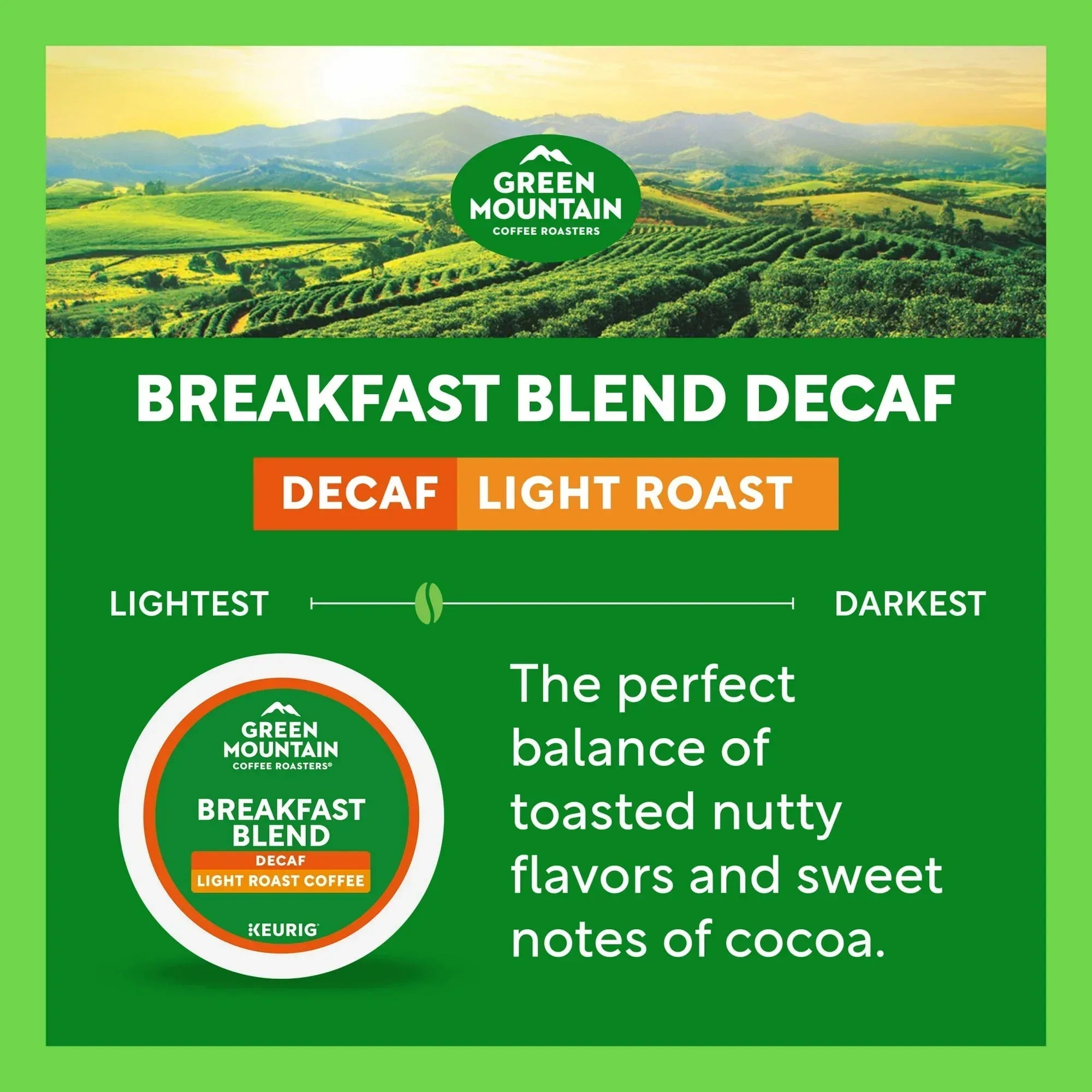 Green Mountain Coffee Roasters, Decaf Breakfast Blend Light Roast K-Cup Coffee Pods, 24 Count