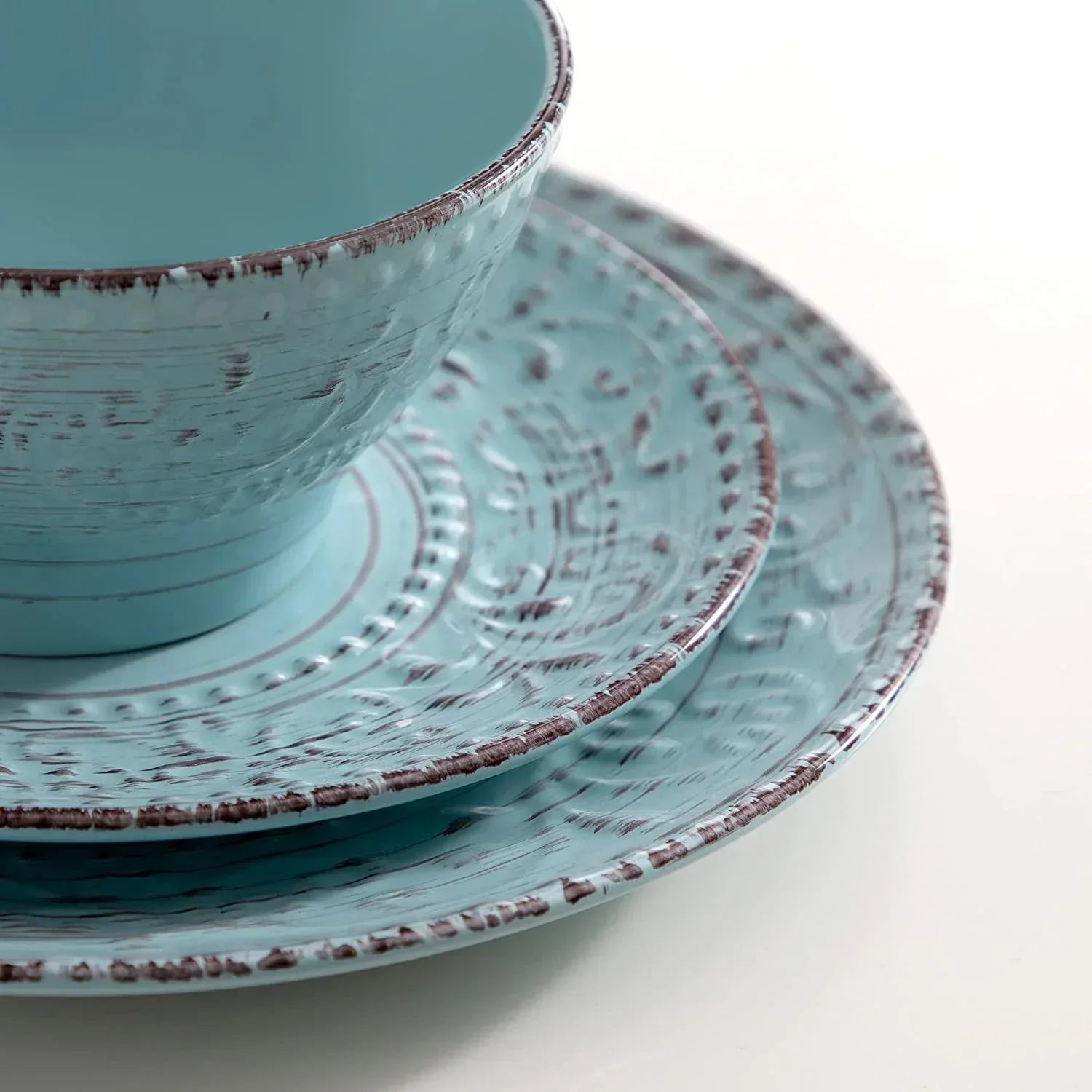 Vancasso, Series Vine, 16-Piece Stoneware Dinnerware Set, Blue and Beige Dinner Set, Service for 4