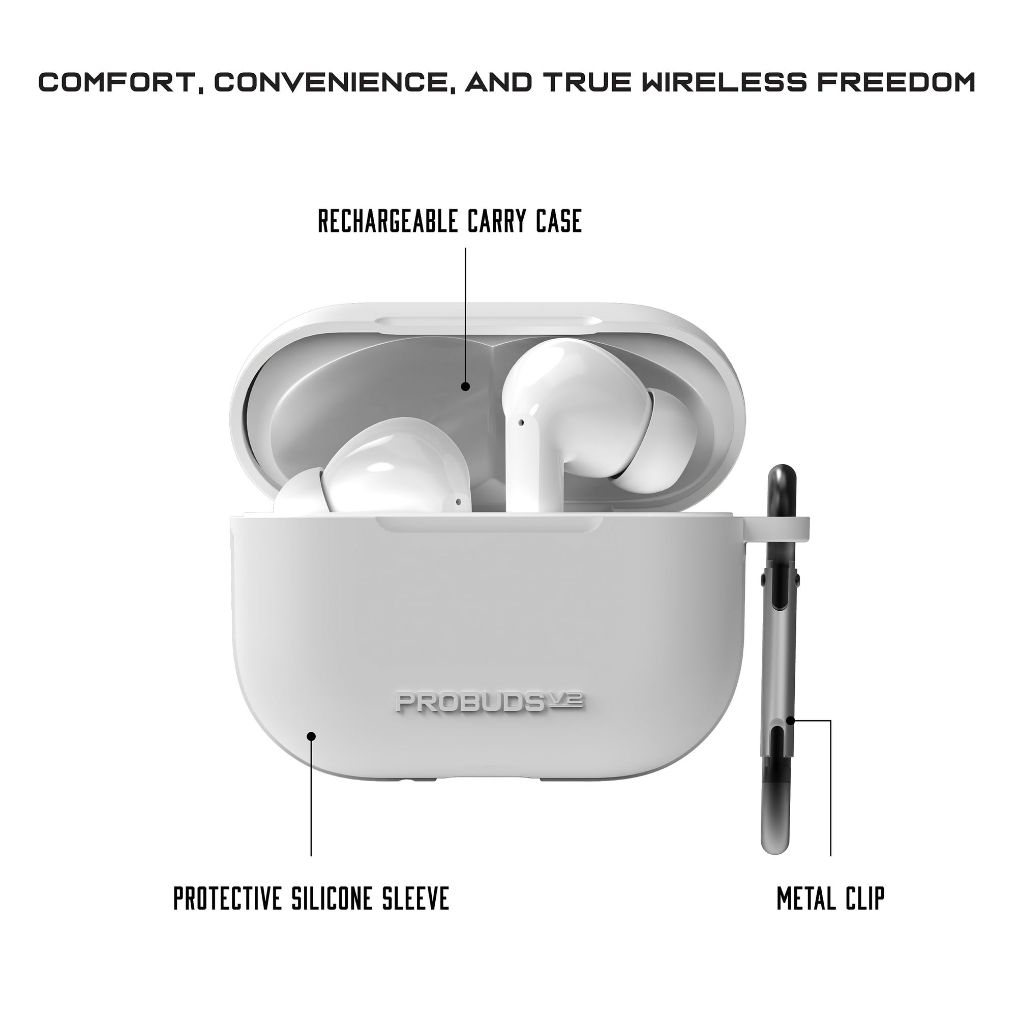 Probuds V2 – True Wireless Bluetooth Earbuds with Charging Case, Auto Pairing & Built-in Mic