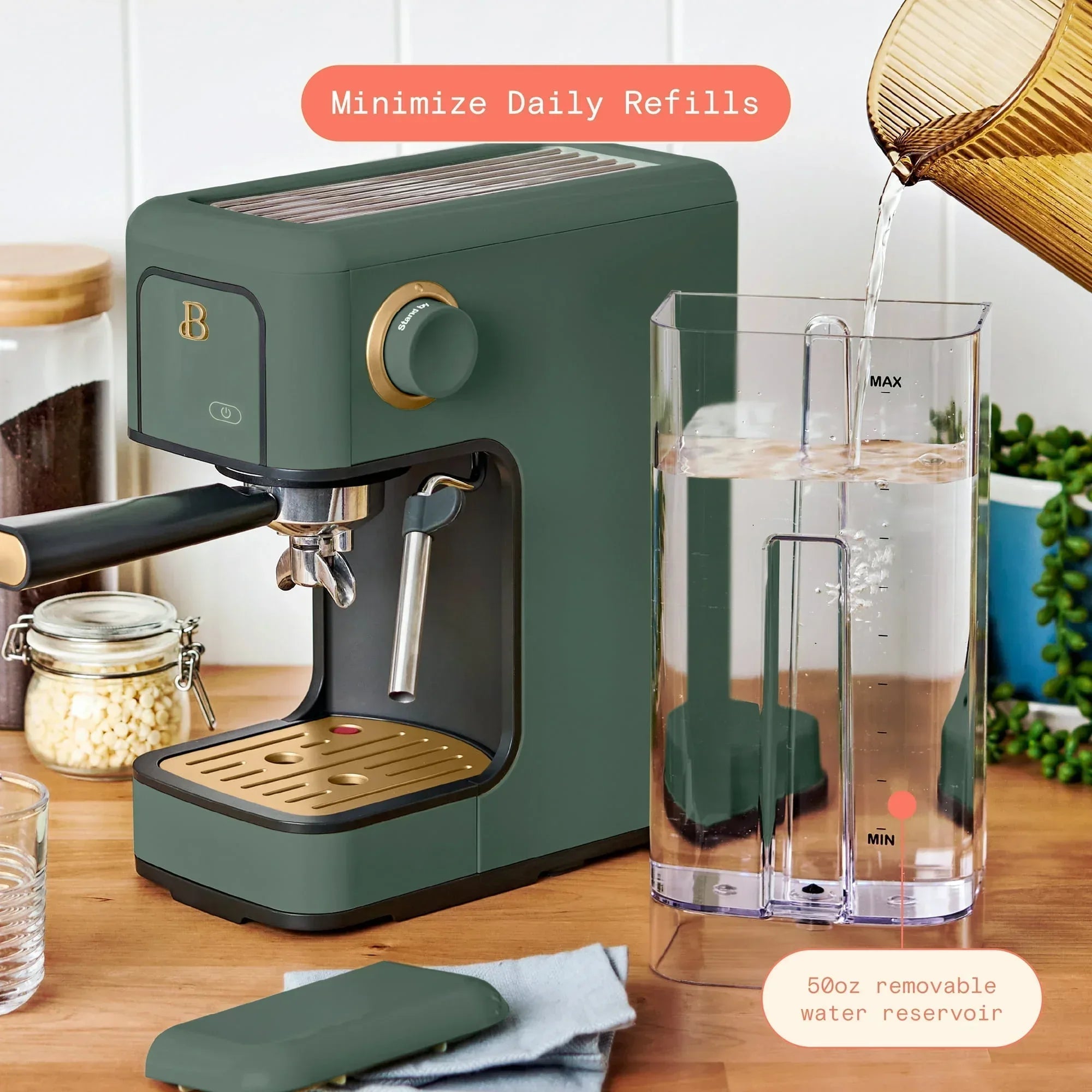 Beautiful Slim Espresso Machine with 20-Bar Pressure, White Icing by Drew Barrymore