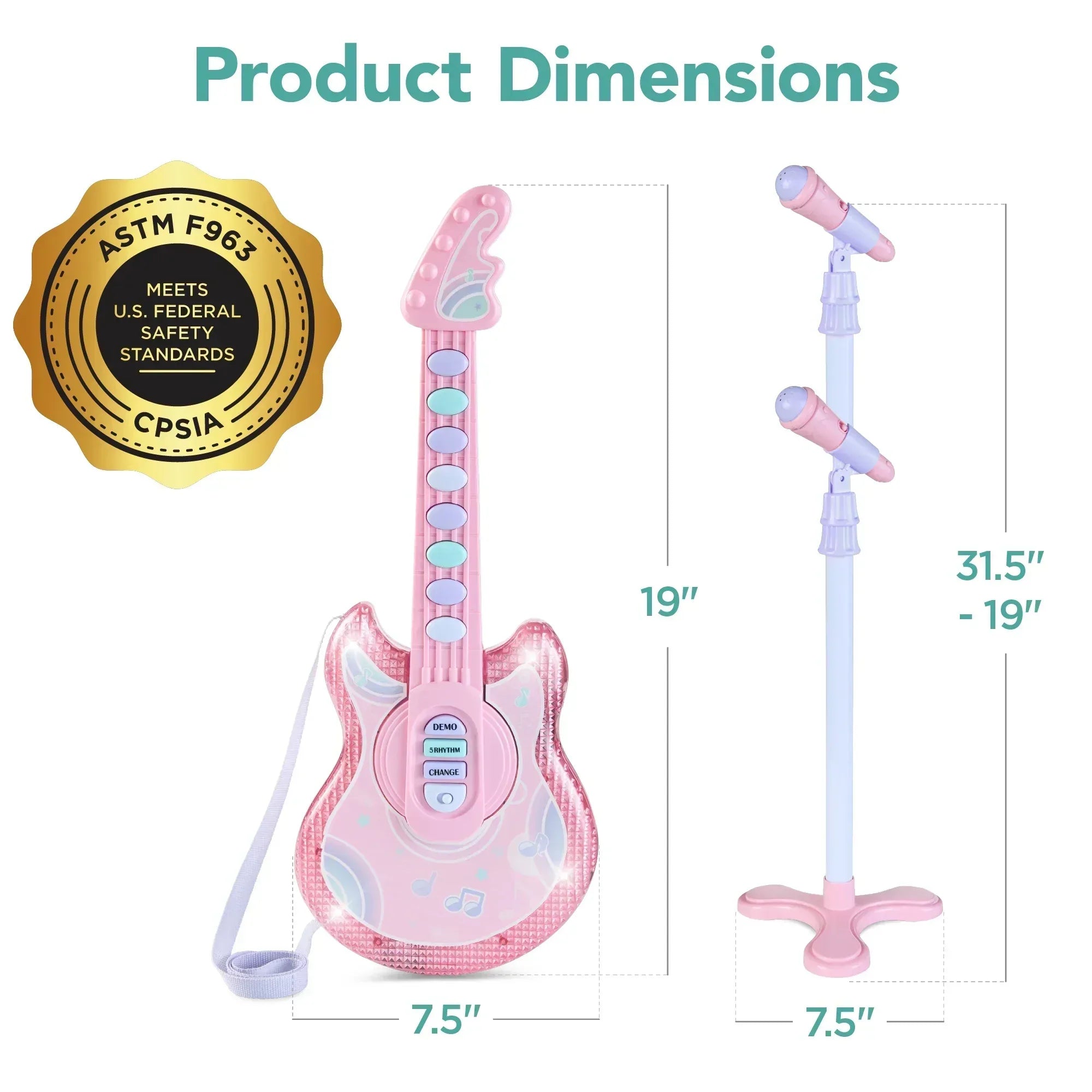 Best Choice Products 19in Kids Flash Guitar, Pretend Play Musical Instrument Toy for Toddlers w/ Mic, Stand - USA MEGA SHOP