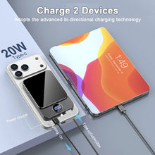 Magnetic wireless power bank charging two devices with USB-C cable connection