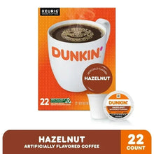 Keurig K-Cup Hazelnut flavored coffee pods box with Dunkin’ branding