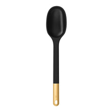 Black silicone spoon with smooth bowl and gold handle end