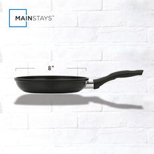 8-inch black nonstick skillet with side handle and flat cooking surface