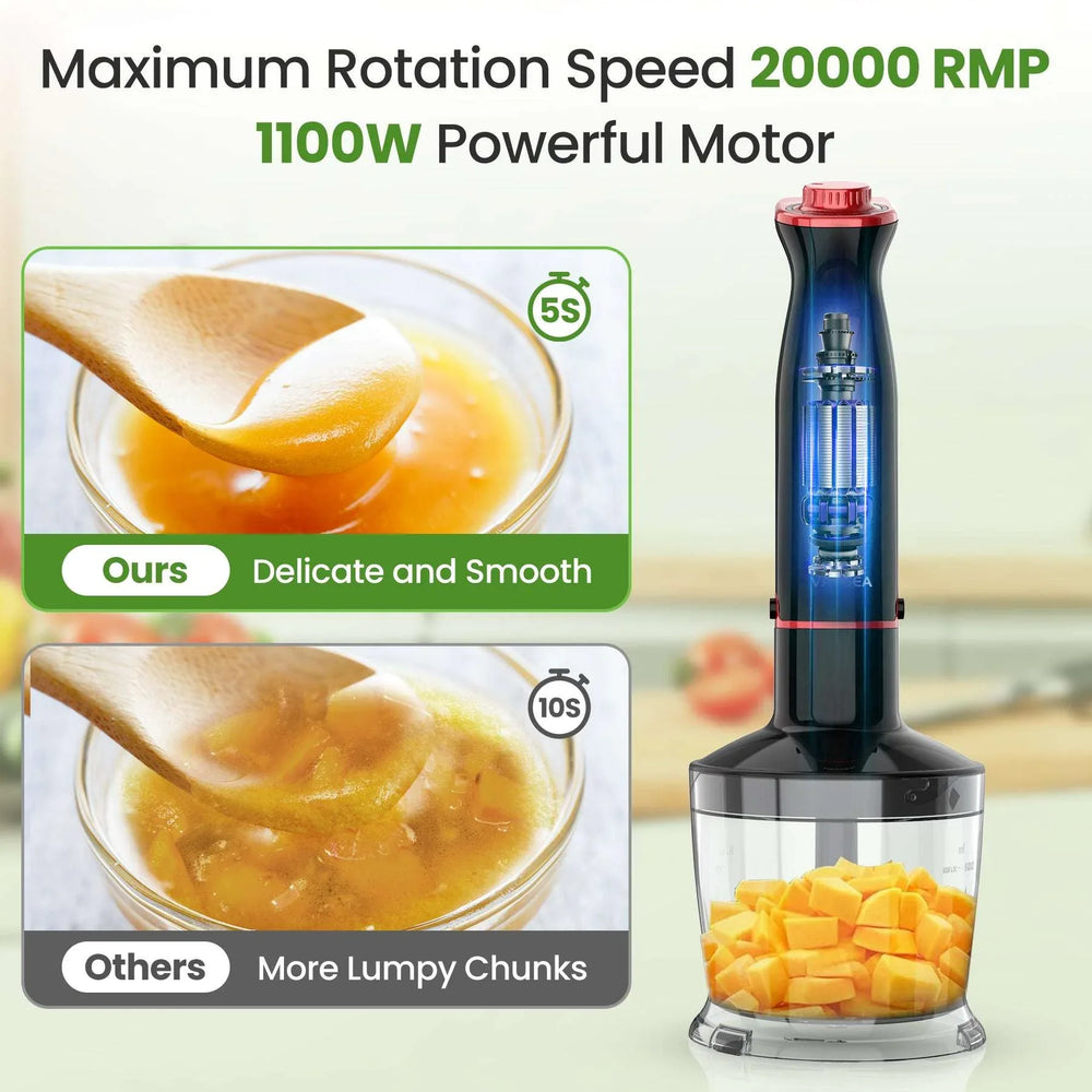 VAVSEA Immersion Blender, 1100W 5-in-1 Hand Blender, 24-Speed Handheld Stick Blender for Kitchen, Chopper, Beaker, Whisk, Milk Frother, for Baby Food Processor/Smoothies, New - USA MEGA SHOP