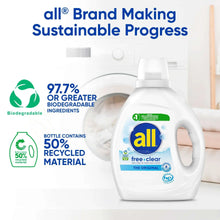 all Free Clear liquid laundry detergent bottle with biodegradable and recycled materials icons