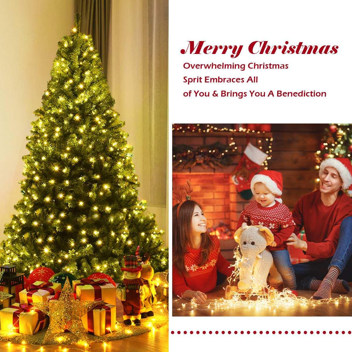 Costway 6Ft Pre-Lit Artificial Christmas Tree Hinged 350 LED Lights - USA MEGA SHOP
