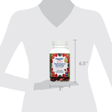 Multivitamin gummies bottle shown with size markings against a body outline