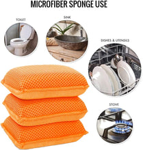 Orange microfiber sponge stack, folded rectangular pads with textured mesh
