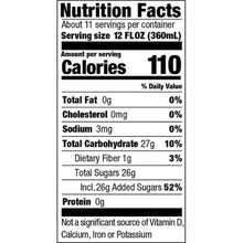 Nutrition Facts label for sweet tea, serving size 12 fl oz
