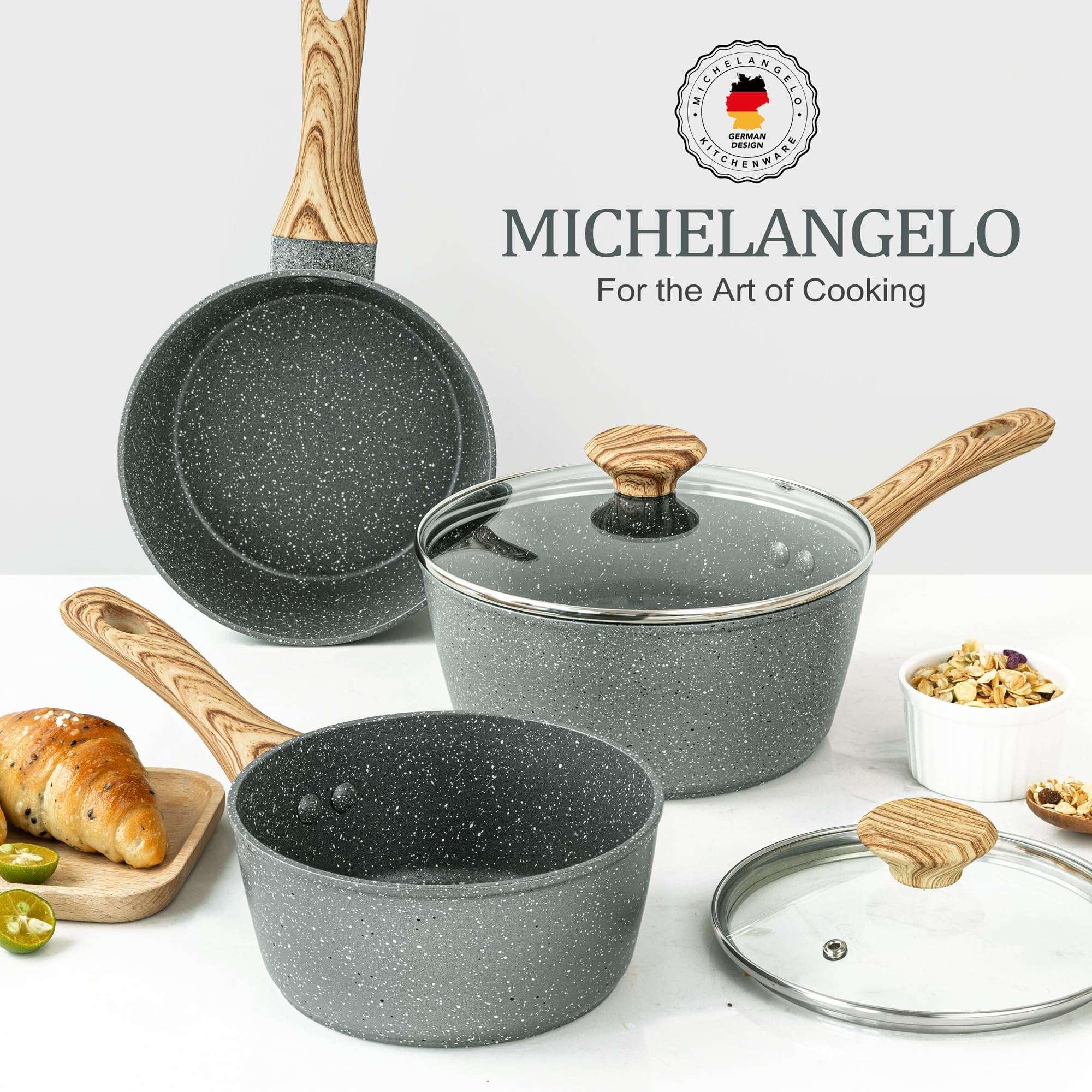 MICHELANGELO Sauce Pan with Lid, Nonstick Saucepans 1.5QT&2QT&3QT, Granite Sauce Pan 3 Piece, Stone Saucepan Set, Small Pot with Lid, Nonstick Sauce Pot Set