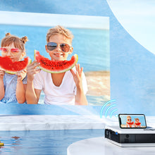 VANKYO projector projecting a photo of smiling children in front of a blue scene