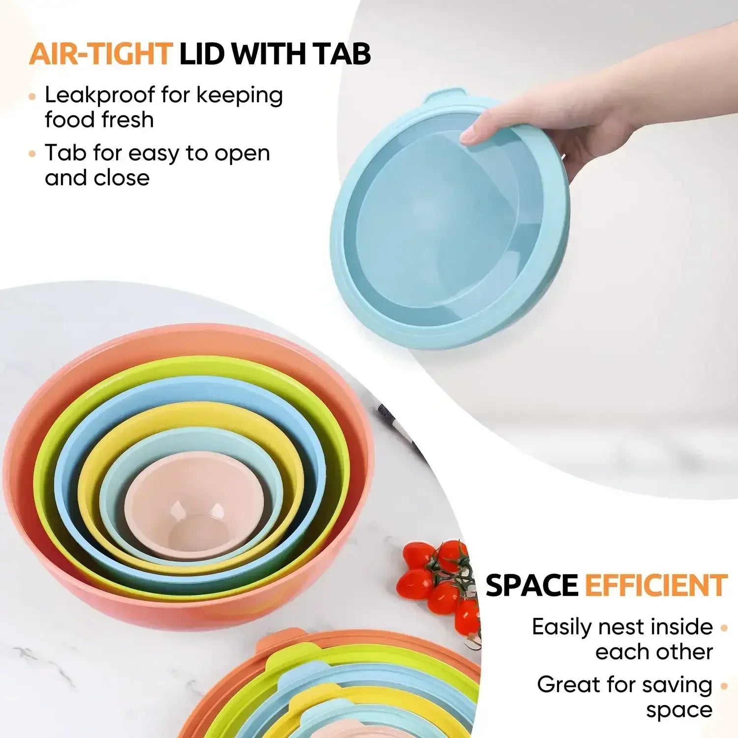 Walchoice Mixing Bowls with Airtight Lids Set of 6, Plastic Nesting Bowls Prep Bowls for Mixing, Serving, Kitchen Preparing, Storage, Microwave & Freezer Safe
