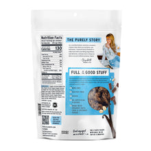 Back of granola pouch showing nutrition facts and “The Purely Story” panel